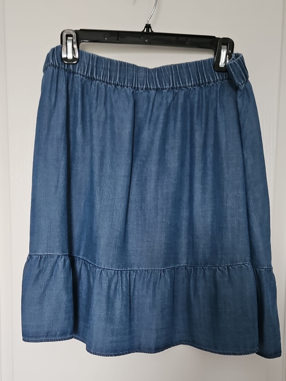 LOFT Blue Chambray Ruffle-Hem Skirt, Large